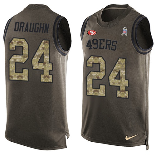 Men's Limited Shaun Draughn Nike Jersey Green - #24 Salute to Service Tank Top NFL San Francisco 49ers